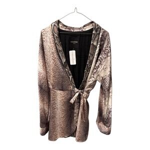 LE SUPERBE Snake Print Sequin Trim Kimono Robe Dress Tie Waist LS